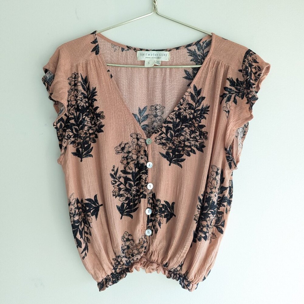 Saltwater Luxe gauze floral pritn ruffle shouler top